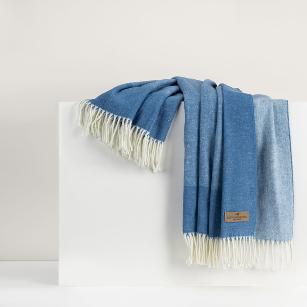 Azure Border Herringbone Throw | Border Herringbone