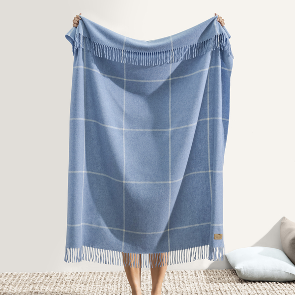 Sky Blue Windowpane Cashmere Throw | Windowpane Cashmere