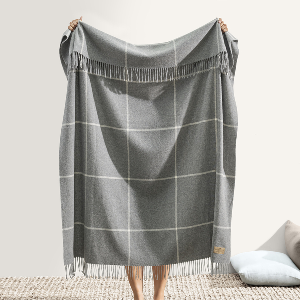 Gray Windowpane Cashmere Throw | Windowpane Cashmere