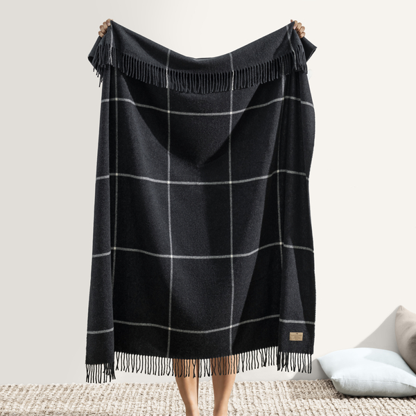 Onyx Windowpane Cashmere Throw | Windowpane Cashmere