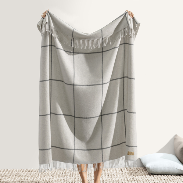 Light Gray and Dark Gray Windowpane Cashmere Throw | Windowpane Cashmere