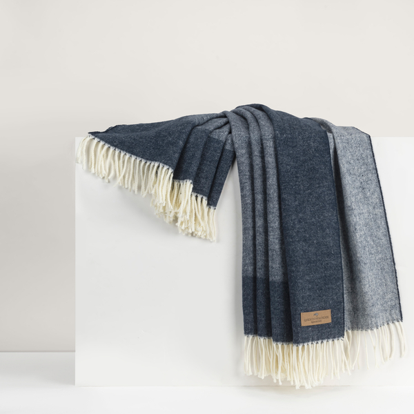 Navy Border Herringbone Throw | Border Herringbone